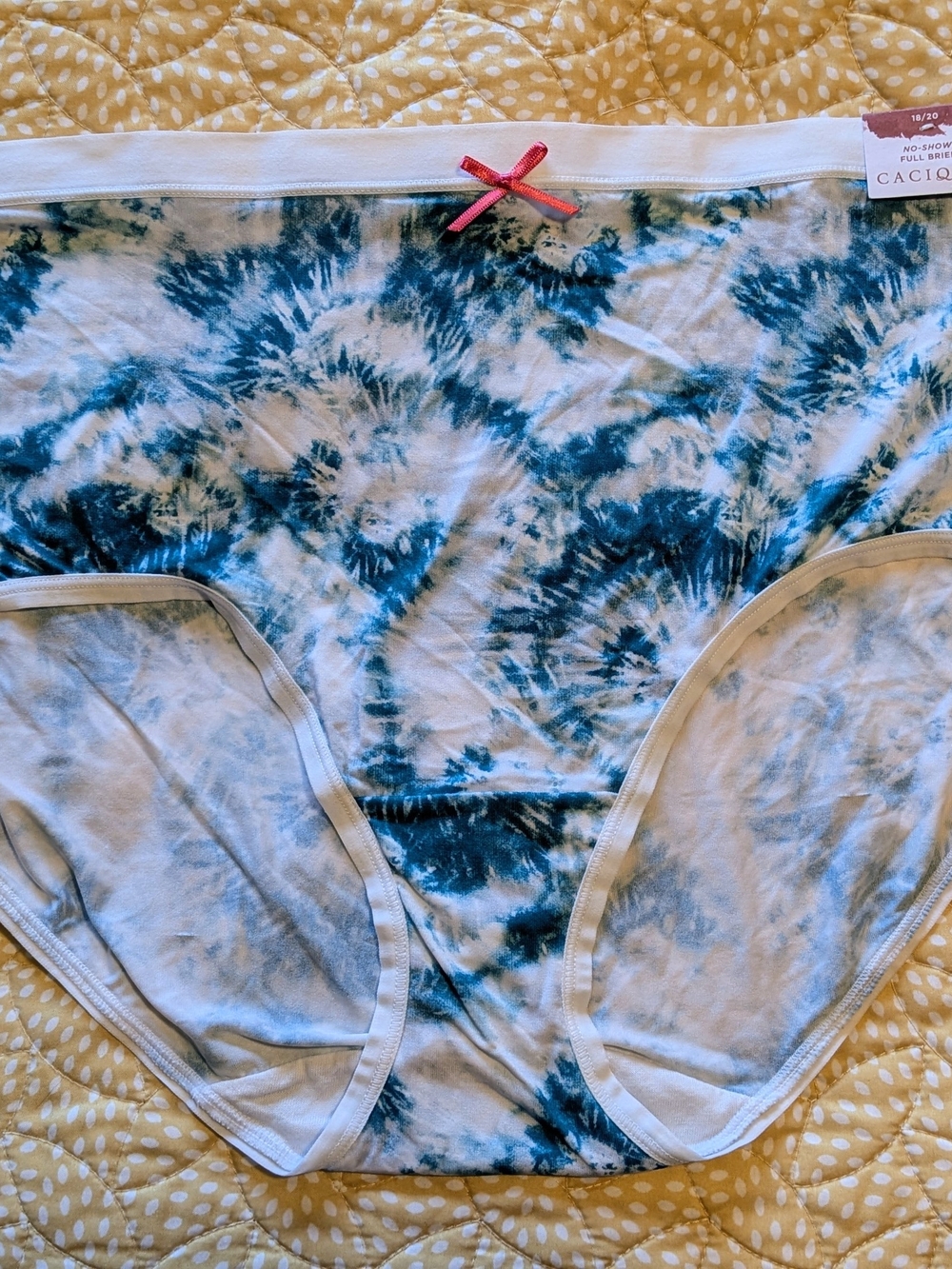 Cacique Blue Tie-Dye Full Coverage Briefs with Pink Bow